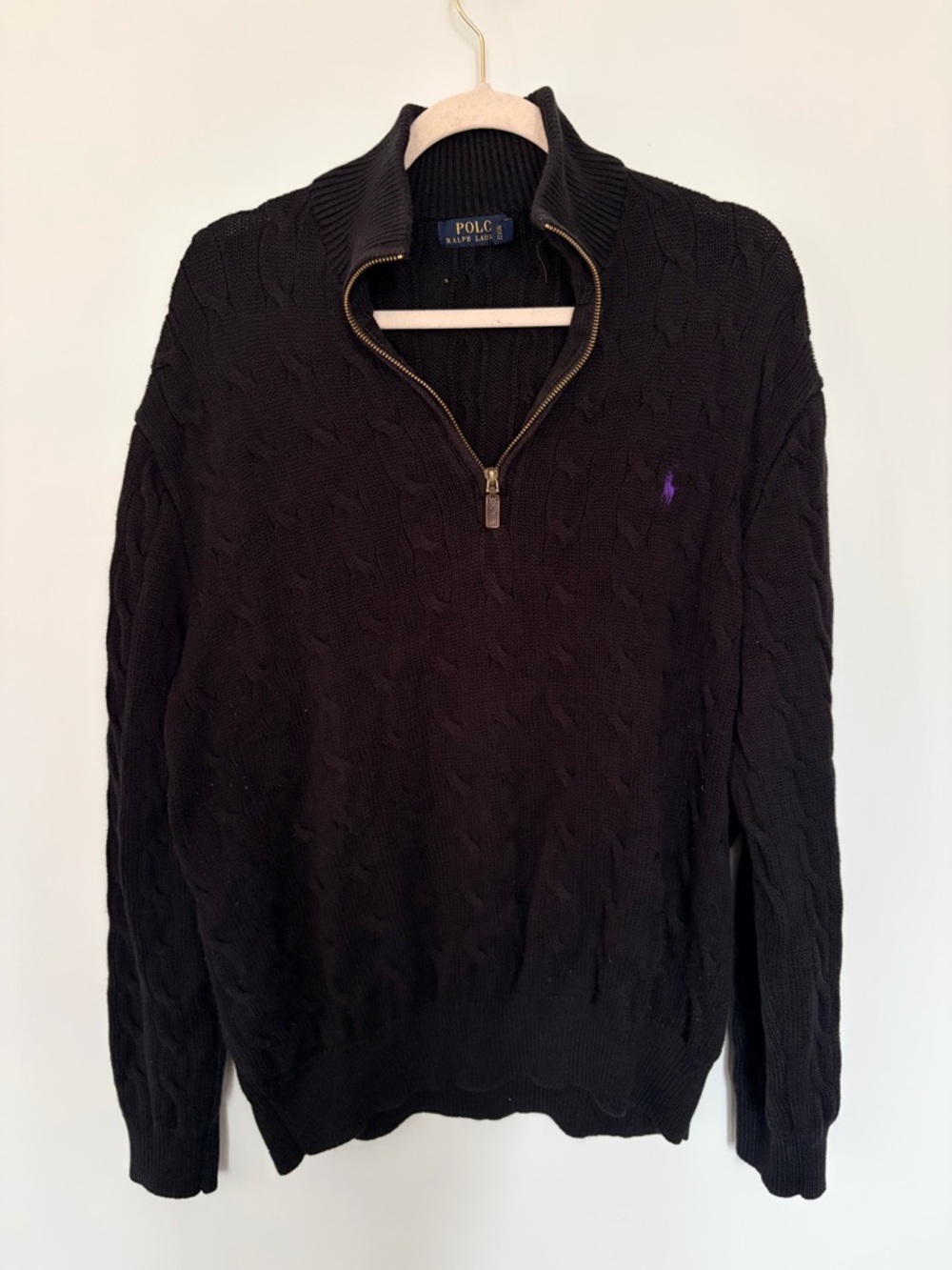 Polo by Ralph Lauren Men’s Black Cable-Knit Quarter-Zip Sweater - XL